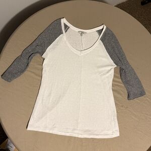 Casual White and Gray Raglan Sleeve Top